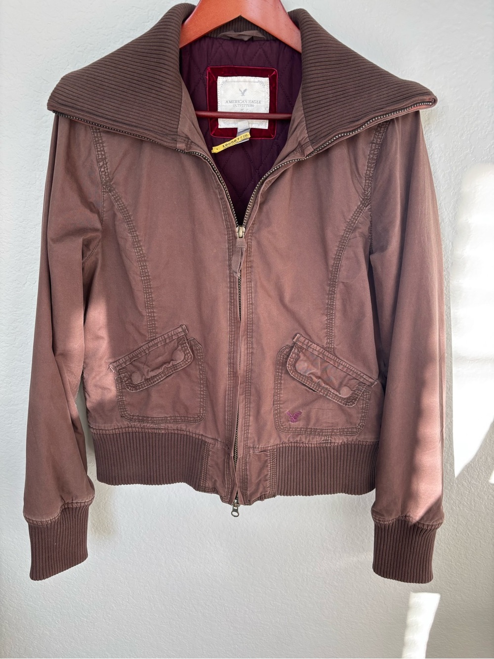 Vintage Y2K American Eagle Outfitters Wide-Rib Statement Collar Bomber Jacket